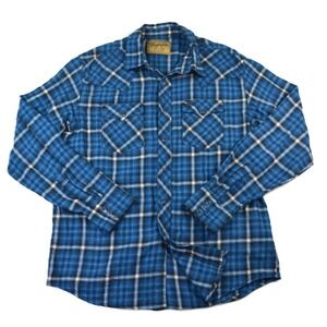 Wrangler Retro Mens Blue Plaid Western Pearl Snap Flannel Shirt XL 112318774